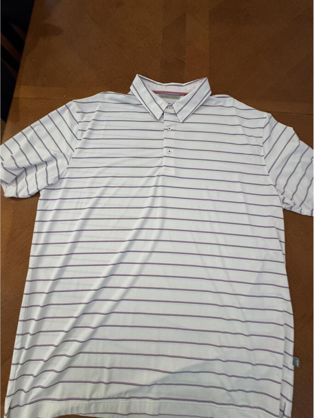 Potomac Shores XXL White Polo Shirt with Thin Red and Blue Stripes d327